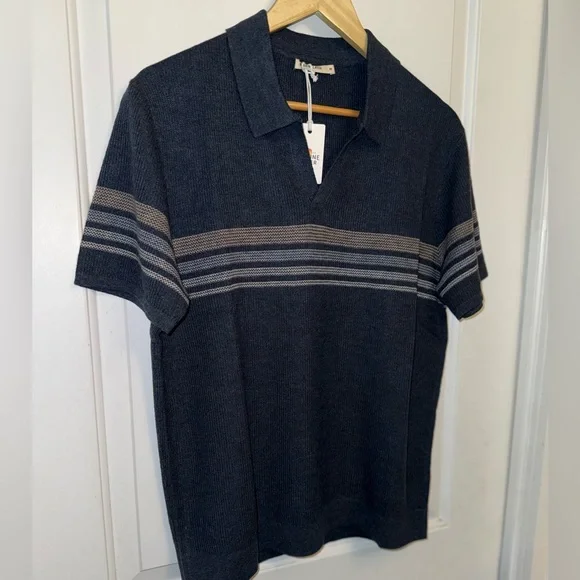 Marine Layer NWT Liam Sweater Polo in Navy Neutral Stripe - Picture 5 of 8